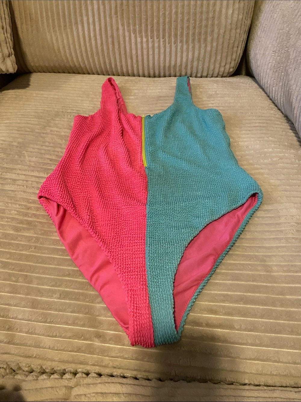 Womens Colorblock One-Piece Swimsuit - Pink & Teal